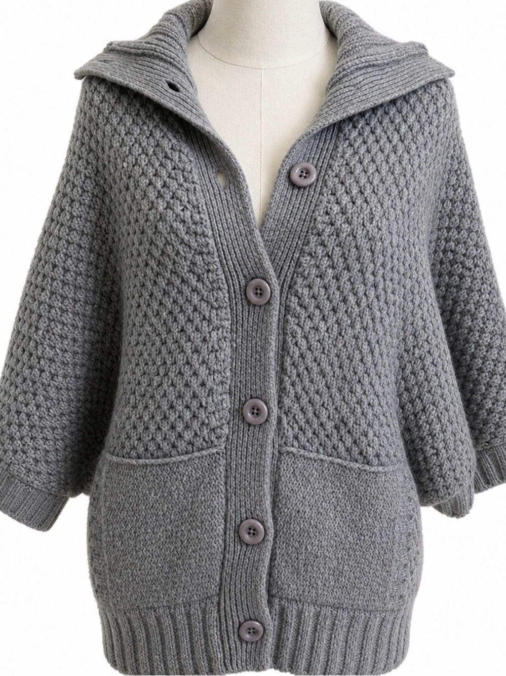 prAna Hooded Chunky Knit Cardigan Women’s XS Gray Button Front Sweater